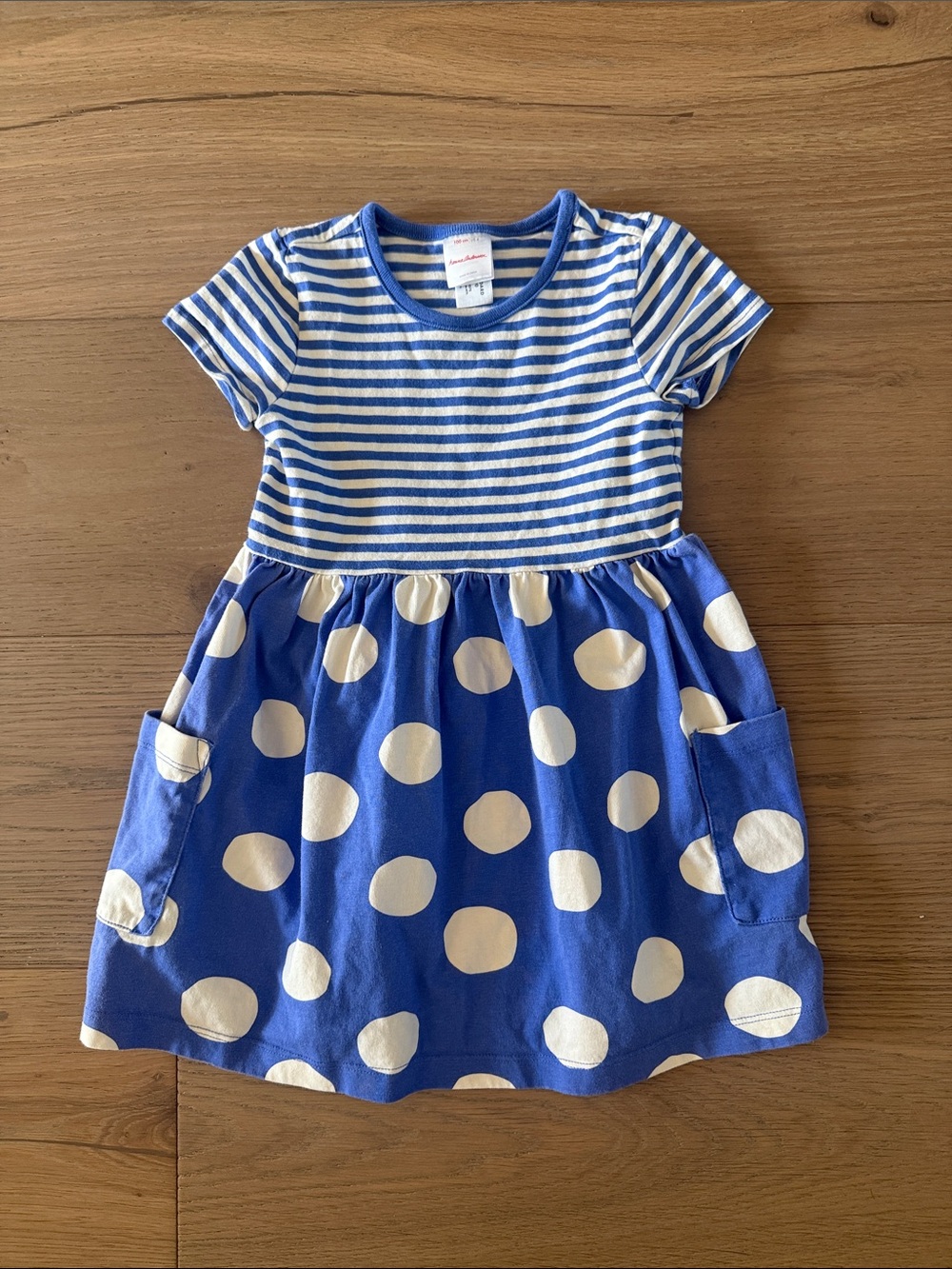 Hanna Andersson Blue and Cream Striped Top with Polka Dot Skirt Dress